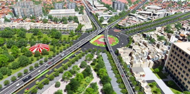 Phối cảnh cầu vượt hình chữ N ở vòng xoay Nguyễn Kiệm - Nguyễn Thái Sơn