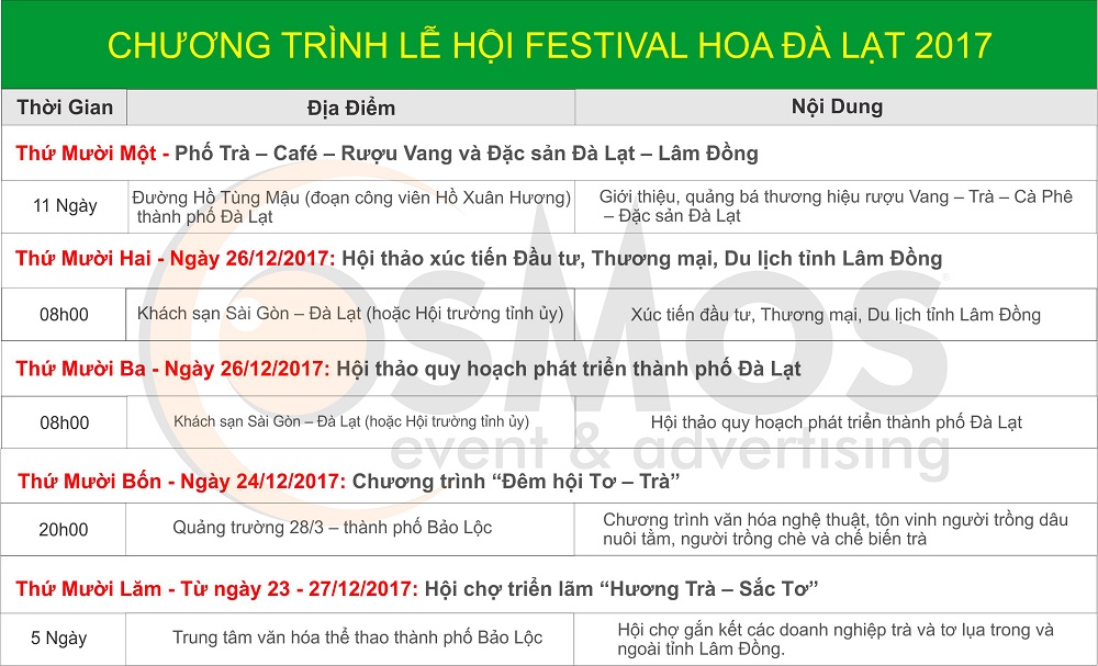 Chương trình chi tiết lễ hội Festival Hoa Đà Lạt Lần VII - 2017